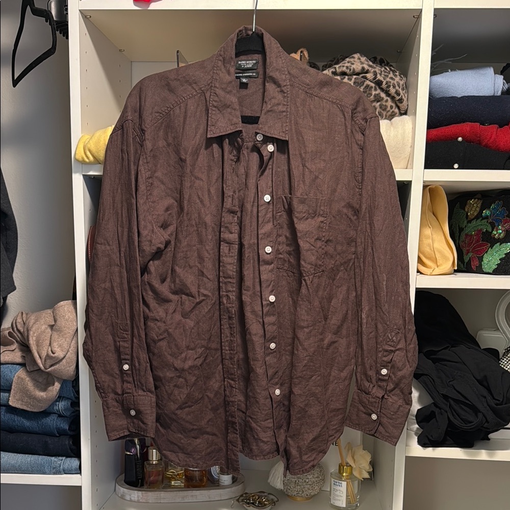 Baird McNutt x J crew 100% linen chocolate brown shirt